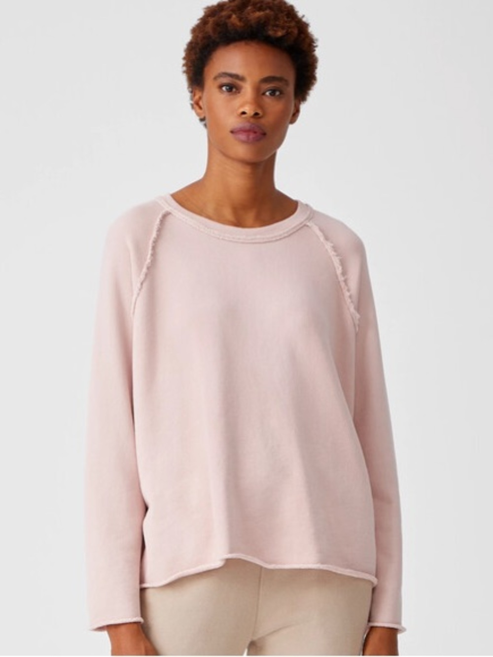 Eileen Fisher Organic Cotton French Terry Blush Pink Pullover